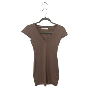 Susana Monaco Brown V-Neck Cap Sleeve Mini Dress